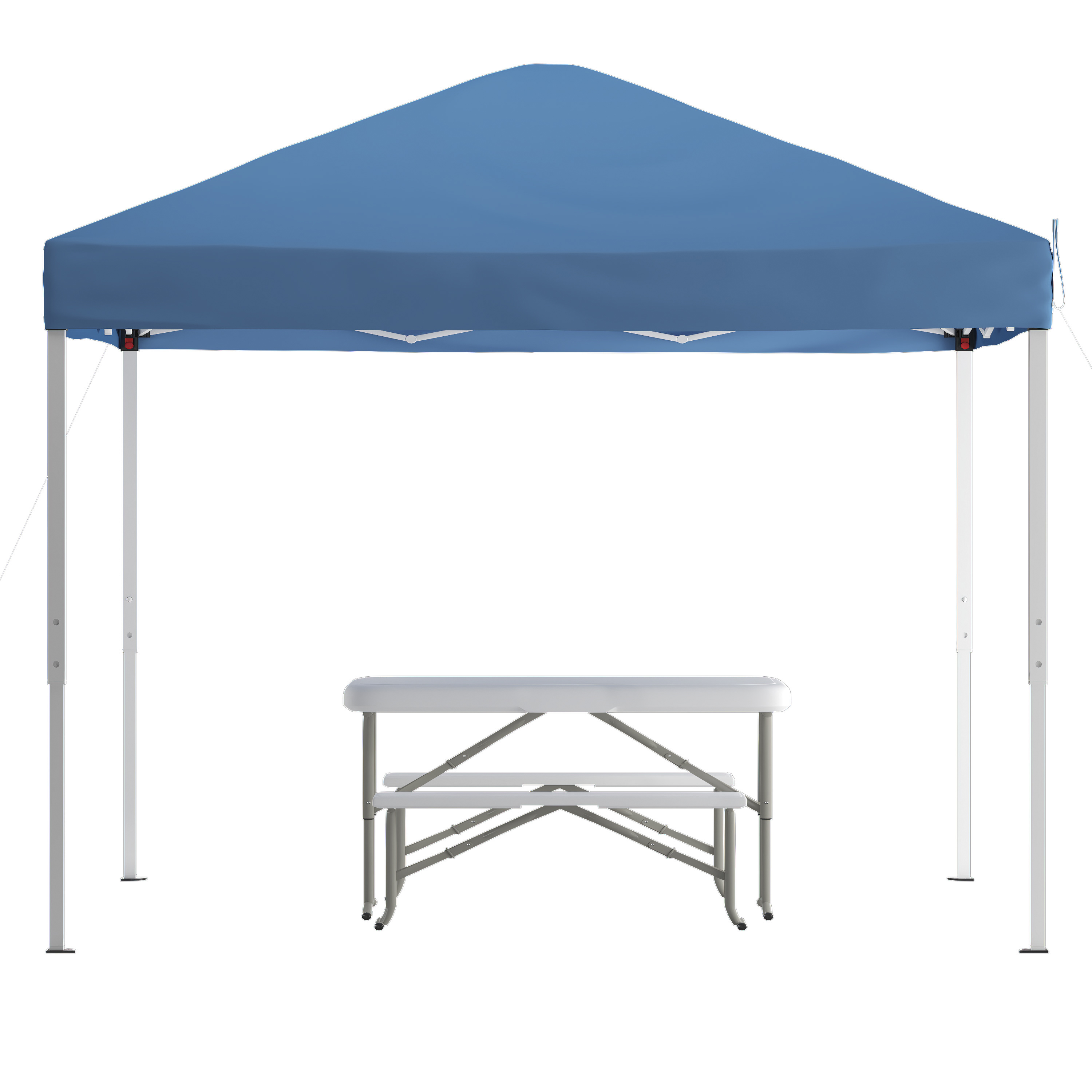 Flash Furniture JJ-GZ10103-BL-GG 10' x 10' Blue Pop Up Canopy Tent with Carry Bag and Folding Bench Set