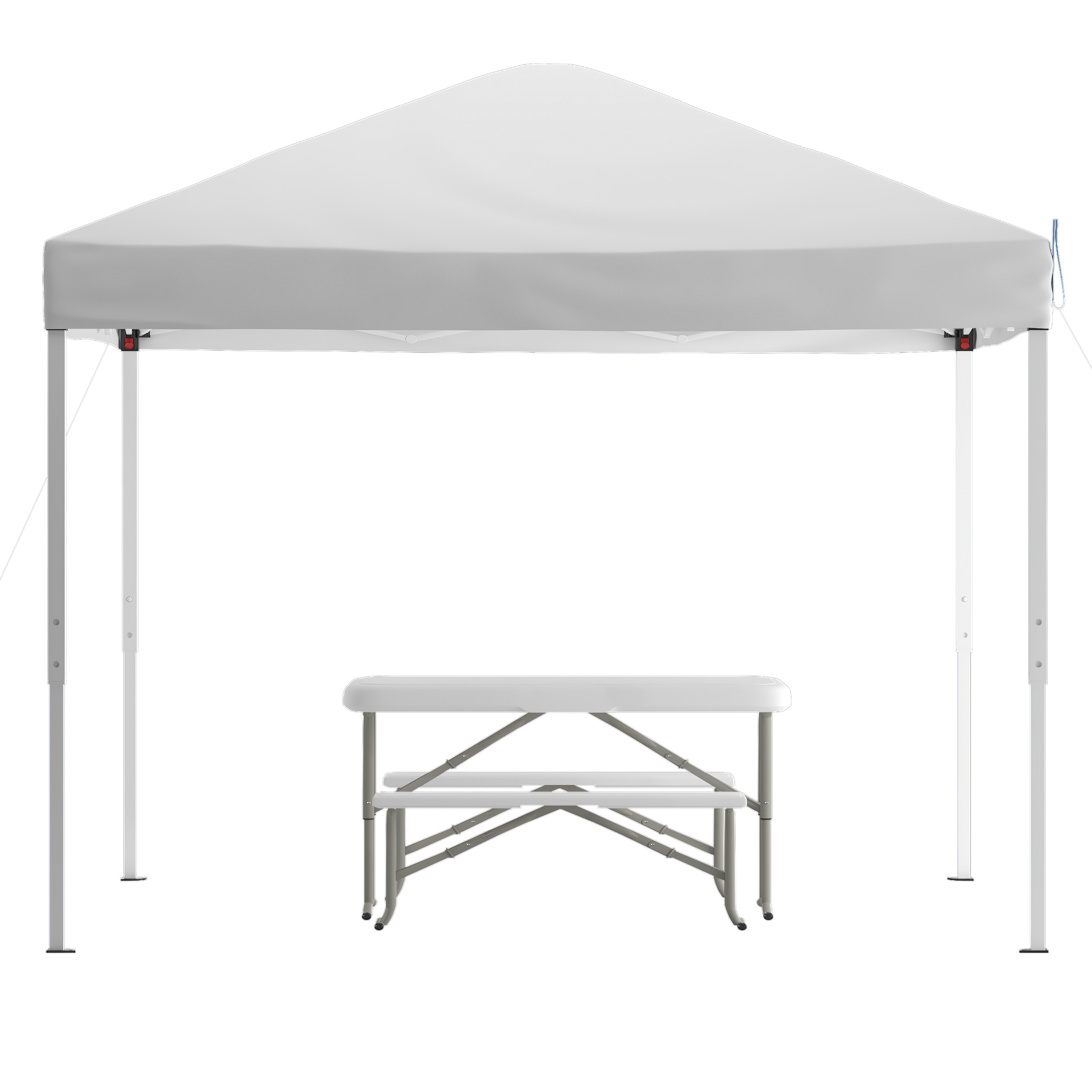 Flash Furniture JJ-GZ10103-WH-GG 10' x 10' White Pop Up Canopy Tent with Carry Bag and Folding Bench Set