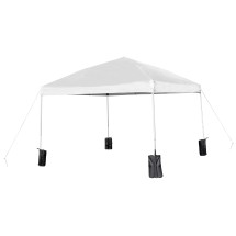 Flash Furniture JJ-GZ1010PKG-WH-GG 10' x 10' White Pop Up Straight Leg Canopy Tent with Sandbags and Case
