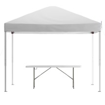 Flash Furniture JJ-GZ10183Z-WH-GG Otis 10' x 10' White Pop Up Canopy Tent with Carry Bag and 6' Bi-Fold Folding Table