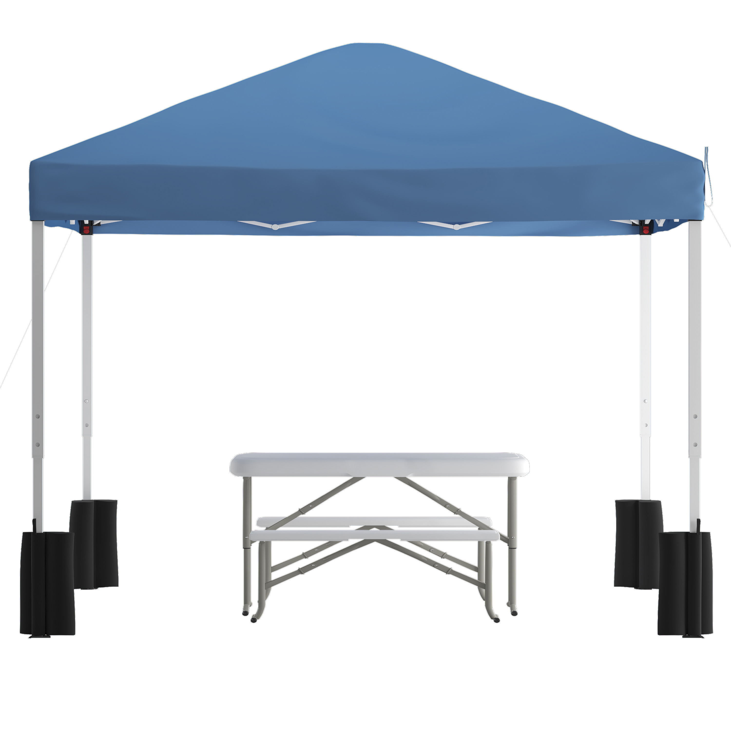Flash Furniture JJ-GZ10PKG103-BL-GG 10' x 10' Blue Pop Up Canopy Tent with Wheeled Case and Folding Bench Set