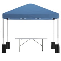 Flash Furniture JJ-GZ10PKG183Z-BL-GG Otis 10' x 10' Blue Pop Up Canopy Tent with Wheeled Case and 6' Bi-Fold Folding Table