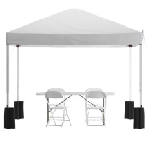Flash Furniture JJ-GZ10PKG183Z-WH-GG Otis 10' x 10' White Pop Up Canopy Tent with Wheeled Case and 6' Bi-Fold Folding Table
