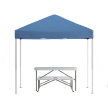 Flash Furniture JJ-GZ88103-BL-GG 8' x 8' Blue Pop Up Canopy Tent with Carry Bag and Folding Bench Set