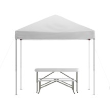 Flash Furniture JJ-GZ88103-WH-GG 8' x 8' White Pop Up Canopy Tent with Carry Bag and Folding Bench Set