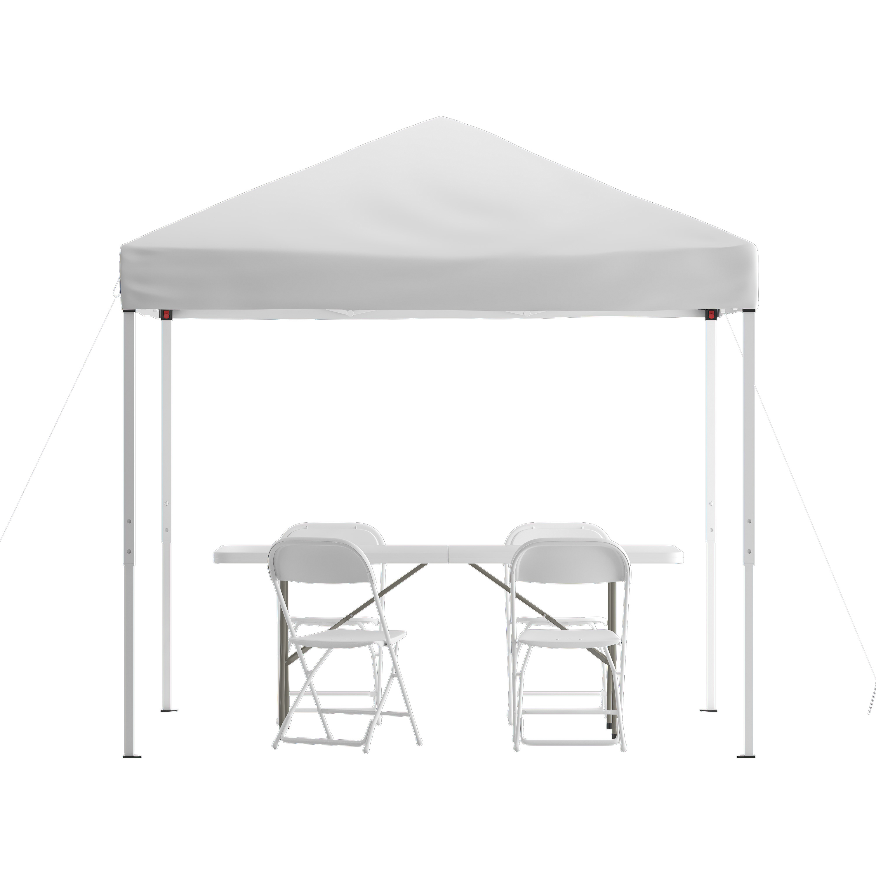 Flash Furniture JJ-GZ88183Z-4LEL3-WHWH-GG 8' x 8' White Pop Up Canopy Tent, 6' Bi-Fold Table, 4 White Folding Chairs