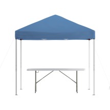 Flash Furniture JJ-GZ88183Z-BL-GG 8' x 8' Blue Pop Up Canopy Tent with Carry Bag and 6' Bi-Fold Folding Table