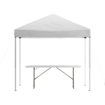 Flash Furniture JJ-GZ88183Z-WH-GG 8' x 8' White Pop Up Canopy Tent with Carry Bag and 6' Bi-Fold Folding Table