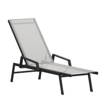 Flash Furniture JJ-LC323-BLK-GRY-GG All-Weather Adjustable Chaise Lounge Chair with Arms, Black/Gray