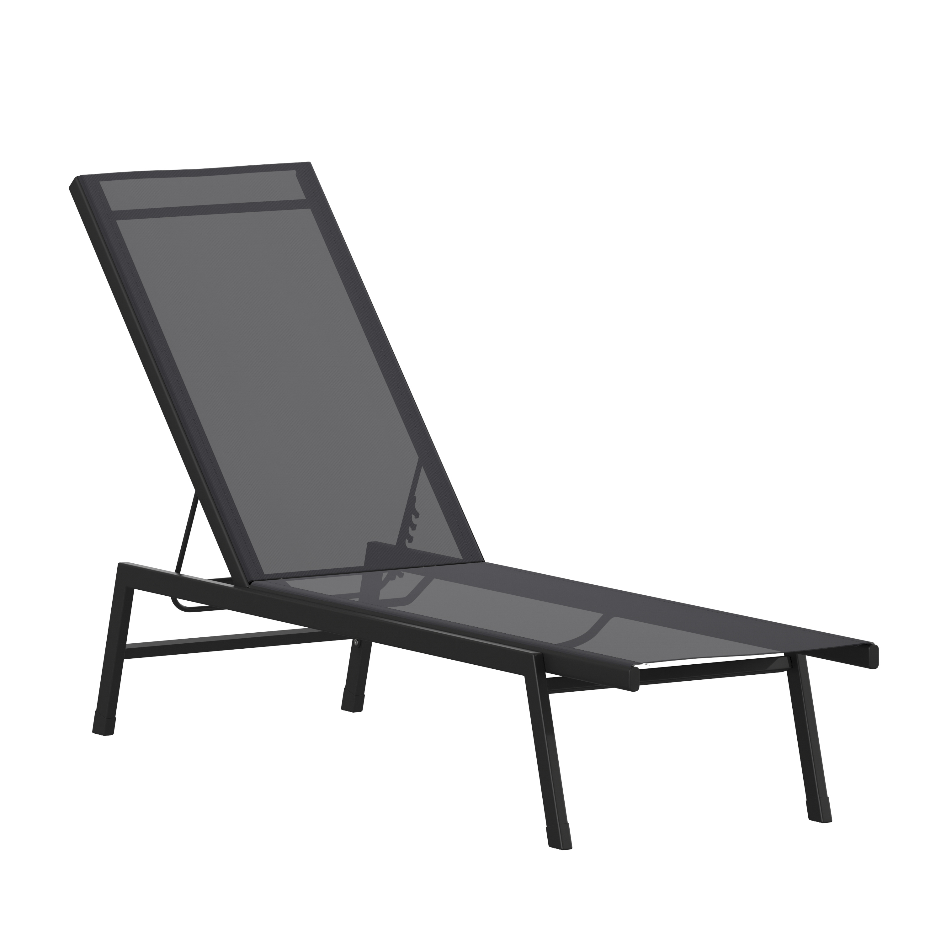 Flash Furniture JJ-LC326-BLK-BLK-GG All-Weather Adjustable Chaise Lounge Chair, Black/Black