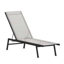 Flash Furniture JJ-LC326-BLK-GRY-GG All-Weather Adjustable Chaise Lounge Chair, Black/Gray