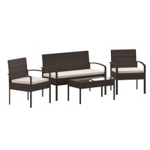 Flash Furniture JJ-S312-BNBG-GG 4 Piece Brown Patio Set with Steel Frame and Beige Cushions