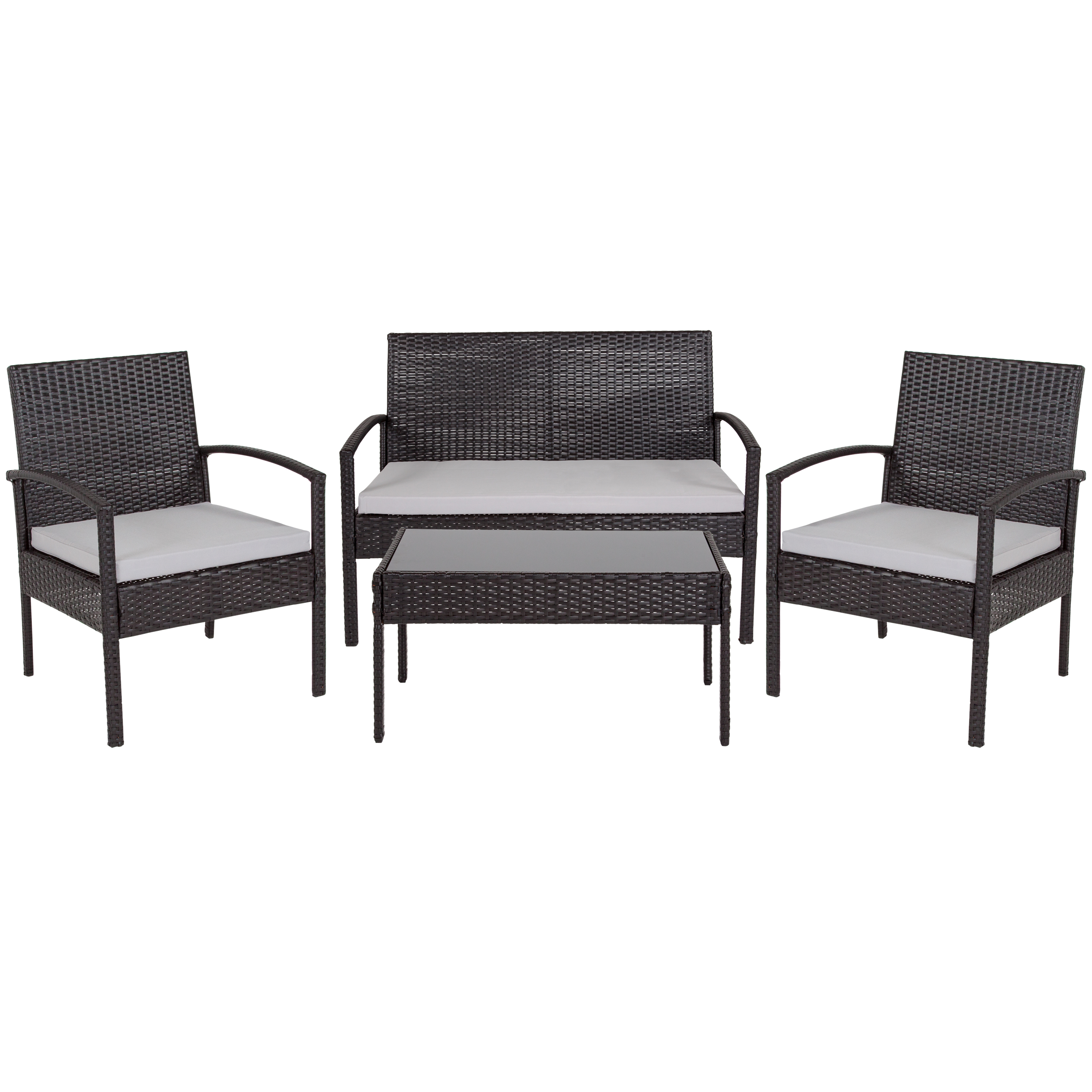 Flash Furniture JJ-S312-GG 4 Piece Black Patio Set with Steel Frame and Gray Cushions