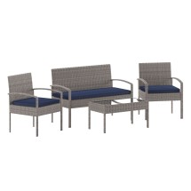 Flash Furniture JJ-S312-GYNV-GG 4 Piece Gray Patio Set with Steel Frame and Navy Cushions
