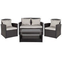 Flash Furniture JJ-S351-GG 4 Piece Black Patio Set with Gray Back Pillows and Seat Cushions