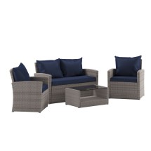 Flash Furniture JJ-S351-GYNV-GG 4 Piece Light Gray Patio Set with Navy Back Pillows and Seat Cushions