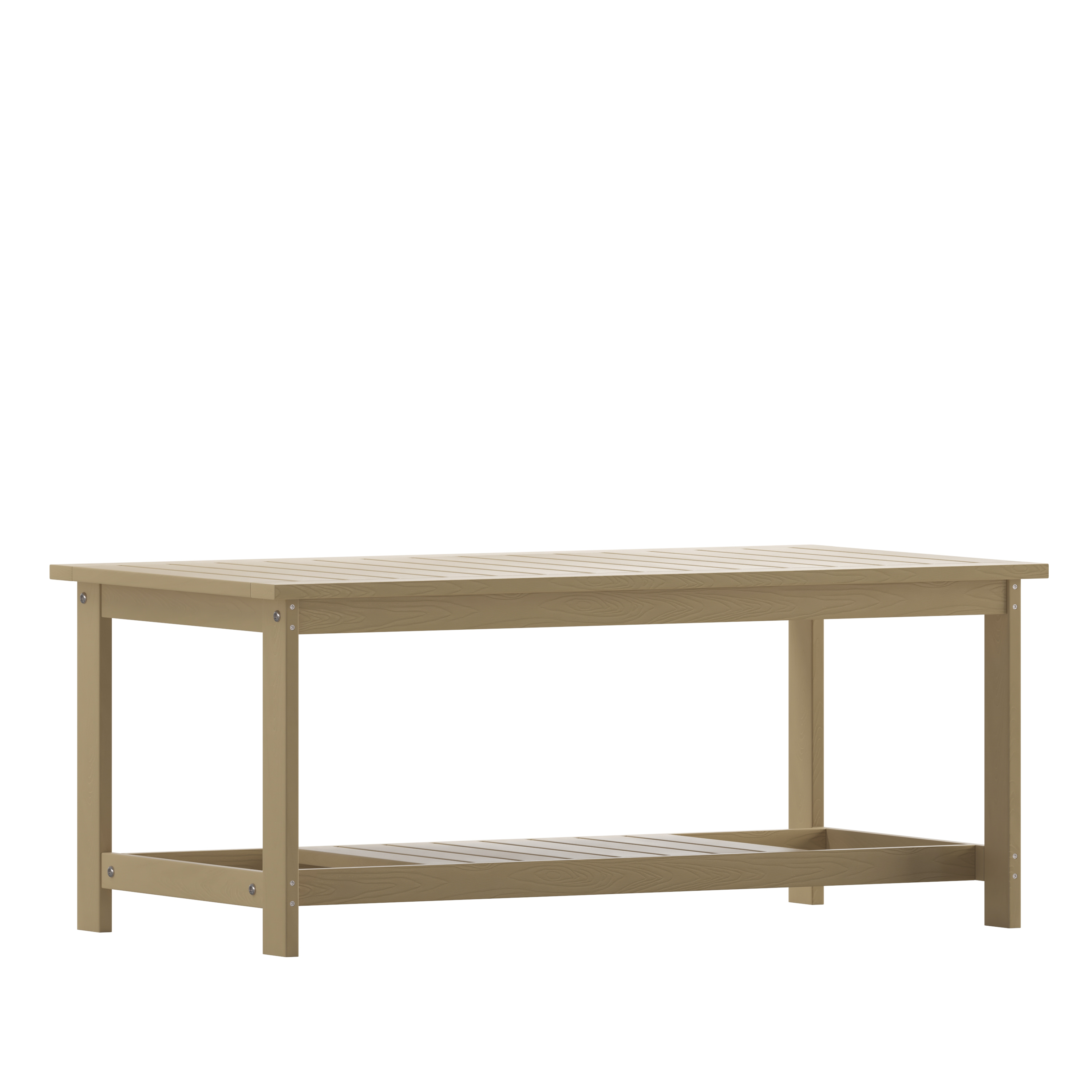 Flash Furniture JJ-T14022-BR-GG Natural All-Weather Poly Resin Wood Two Tiered Adirondack Slatted Coffee Table