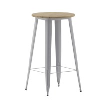Flash Furniture JJ-T14623H-80-BRSL-GG Commercial Poly Resin Round Bar Table 23.75&quot;, Brown/Silver