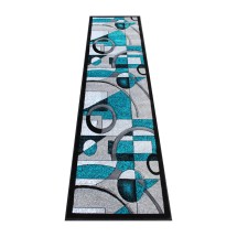Flash Furniture KP-RG950-27-TQ-GG Elias Collection 2' x 7' Turquoise Geometric Abstract Area Rug, Olefin with Jute Backing 