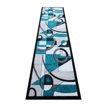 Flash Furniture KP-RG950-310-TQ-GG Elias Collection 3' x 10' Turquoise Geometric Abstract Area Rug, Olefin with Jute Backing 