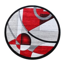 Flash Furniture KP-RG950-55-RD-GG Elias Collection 5' x 5' Round Red Geometric Abstract Area Rug, Olefin with Jute Backing 