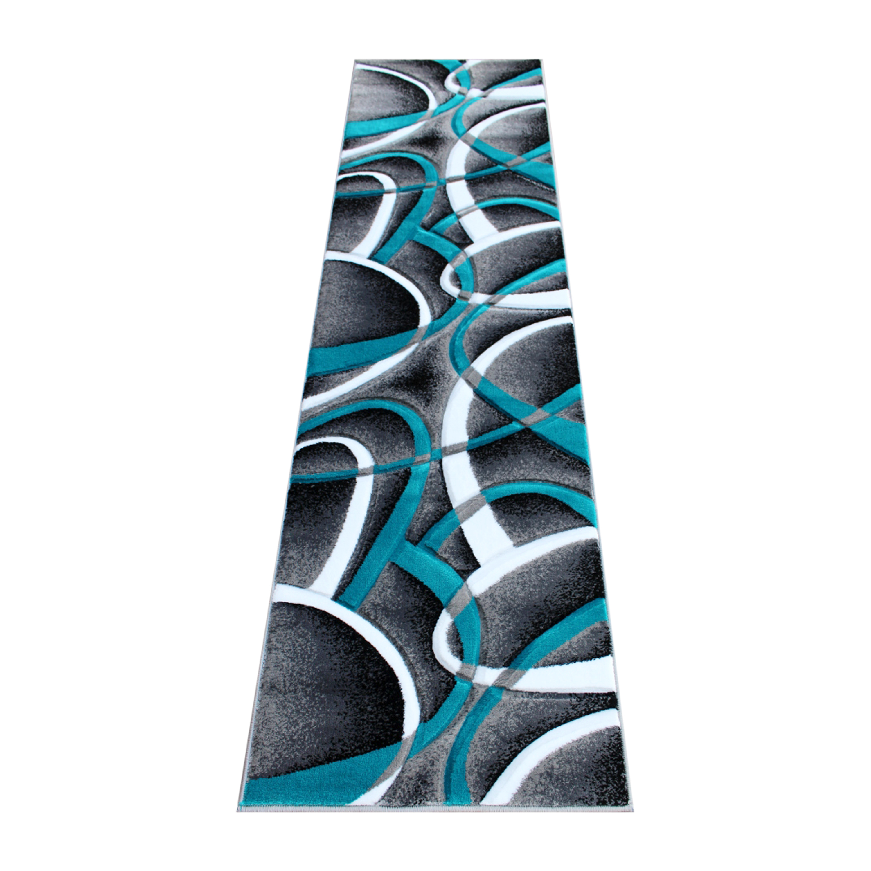 Flash Furniture KP-RG951-27-TQ-GG Atlan Collection 2' x 7' Turquoise Abstract Area Rug, Olefin with Jute Backing