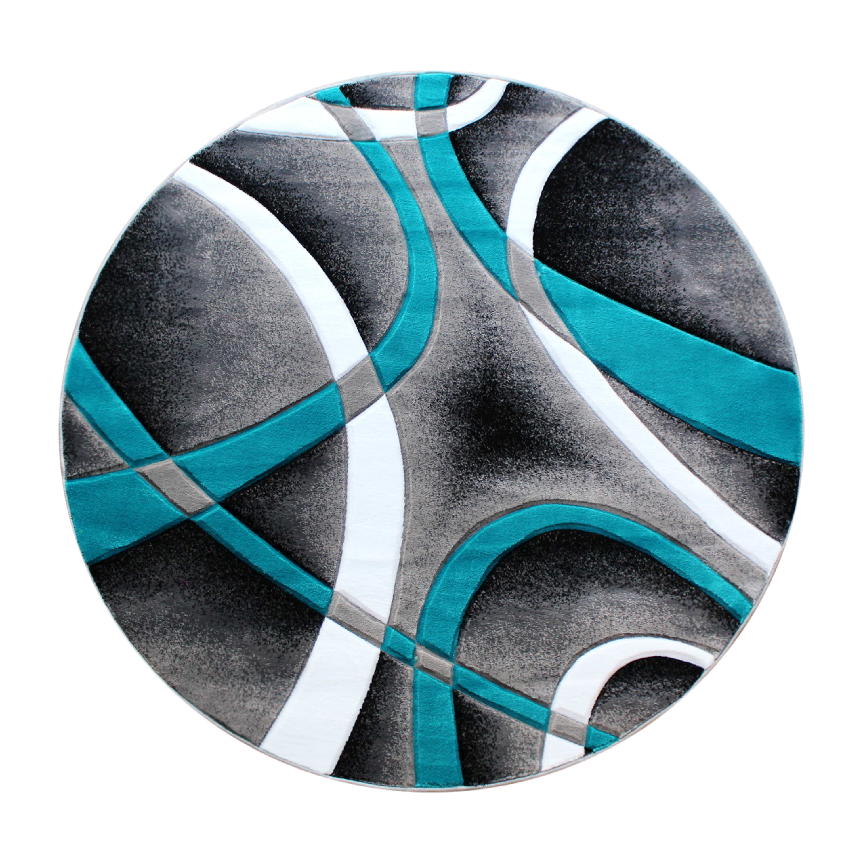 Flash Furniture KP-RG951-44-TQ-GG Atlan Collection 4' x 4' Turquoise Round Abstract Area Rug, Olefin with Jute Backing