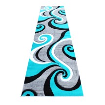 Flash Furniture KP-RG952-310-TQ-GG Athos Collection 3' x 10' Turquoise Abstract Area Rug, Olefin with Jute Backing 