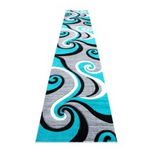 Flash Furniture KP-RG952-316-TQ-GG Athos Collection 3' x 16' Turquoise Abstract Area Rug, Olefin with Jute Backing 
