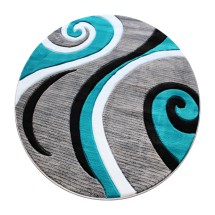 Flash Furniture KP-RG952-44-TQ-GG Athos Collection 4' x 4' Turquoise Abstract Area Rug, Olefin with Jute Backing 