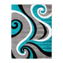 Flash Furniture KP-RG952-57-TQ-GG Athos Collection 5' x 7' Turquoise Abstract Area Rug, Olefin with Jute Backing 