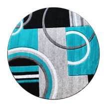 Flash Furniture KP-RG953-55-TQ-GG Audra Collection Round 5' x 5' Turquoise Abstract Area Rug, Olefin with Jute Backing