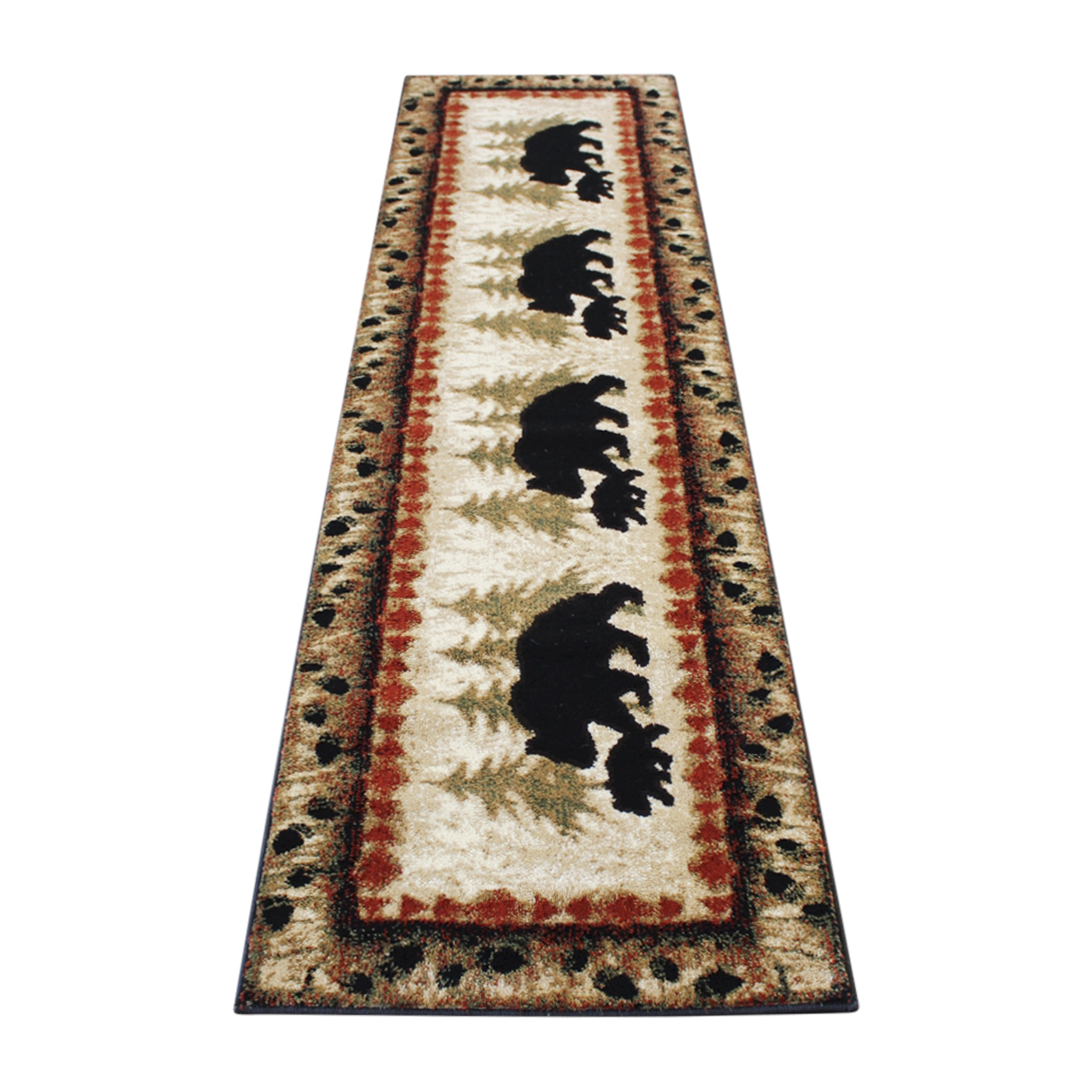 Flash Furniture KP-RGB3940-27-BN-GG Ursus Collection 2' x 7' Rustic Lodge Wandering Black Bear and Cub Area Rug with Jute Backing