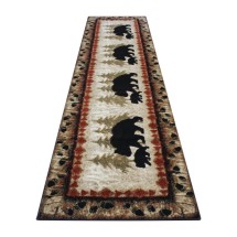 Flash Furniture KP-RGB3940-310-BN-GG Ursus Collection 3' x 10' Rustic Lodge Wandering Black Bear and Cub Area Rug with Jute Backing