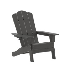 Flash Furniture LE-HMP-1044-10-GY-GG Gray HDPE Adirondack Chair with Cup Holder