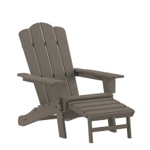 Flash Furniture LE-HMP-1044-110-BR-GG Brown HDPE Adirondack Chair with Cup Holder and Pull Out Ottoman