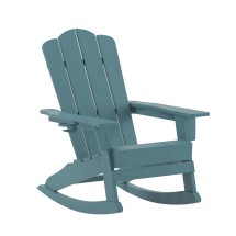 Flash Furniture LE-HMP-1044-31-BL-GG Blue HDPE Adirondack Rocking Chair with Cup Holder