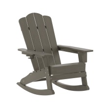 Flash Furniture LE-HMP-1044-31-BR-GG Brown HDPE Adirondack Rocking Chair with Cup Holder