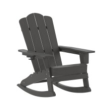 Flash Furniture LE-HMP-1044-31-GY-GG Gray HDPE Adirondack Rocking Chair with Cup Holder