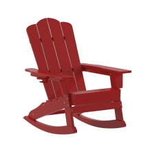 Flash Furniture LE-HMP-1044-31-RD-GG Red HDPE Adirondack Rocking Chair with Cup Holder