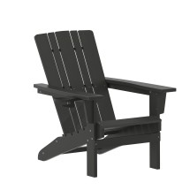 Flash Furniture LE-HMP-1045-10-BK-GG Black HDPE Adirondack Chair with Cup Holder