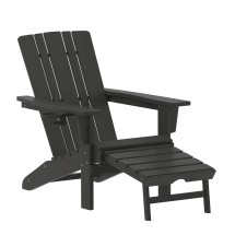 Flash Furniture LE-HMP-1045-110-BK-GG Black Adirondack Patio Chair with Ottoman and Cup Holder