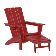Flash Furniture LE-HMP-1045-110-RD-GG Red Adirondack Patio Chair with Ottoman and Cup Holder