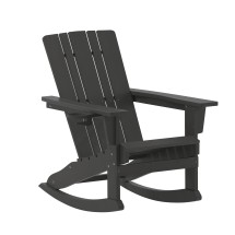 Flash Furniture LE-HMP-1045-31-BK-GG Black Adirondack Rocking Chair with Cup Holder