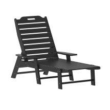 Flash Furniture LE-HMP-2017-414-BK-GG Black All-Weather Adjustable Adirondack Lounge Chair with Cup Holder