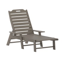 Flash Furniture LE-HMP-2017-414-BR-GG Brown All-Weather Adjustable Adirondack Lounge Chair with Cup Holder