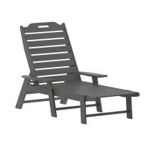 Flash Furniture LE-HMP-2017-414-GY-GG Gray All-Weather Adjustable Adirondack Lounge Chair with Cup Holder