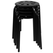 Flash Furniture LE-S1-BLACK-GG Black Plastic Nesting Stack Stool, 17.5&quot; H, 5/Pack