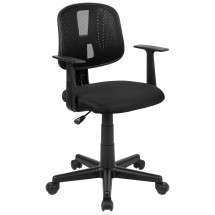 Flash Furniture LF-134-A-BK-GG Mid-Back Black Mesh Swivel Task Office Chair with Pivot Back and Arms