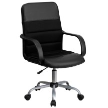 Flash Furniture LF-W-61B-2-GG Mid-Back Black LeatherSoft and Mesh Swivel Task Office Chair with Arms